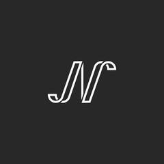 Monogram N logo letter, simple thin line emblem, black and white initial for wedding invitation