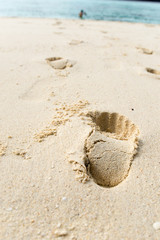 Fototapeta na wymiar human footprints on the beach sand