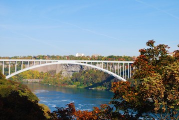 Aerial panoramic arch bridge over the river