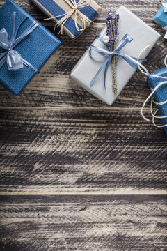 christmas xmas birthday presents background rustic wood copy-space