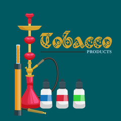 Colorful and modern red hookah isolated with bottled liquid vector illustration