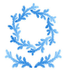 vector, contour, illustration, decor element, branch set, fir, christmas, wreath, blue