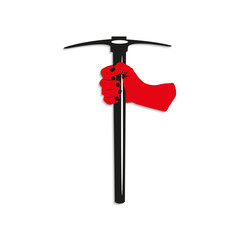 Road axe in his hand.