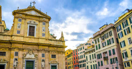 Genova colorful buildings church piazza giacomo matteotti liguri