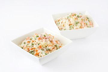 Russian salad isolated on white background

