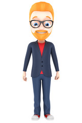 Funny guy with red hair on a white background. 3d rendering. Ill