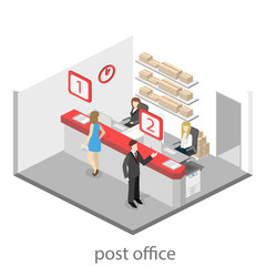 Isometric flat 3D interior of post office.