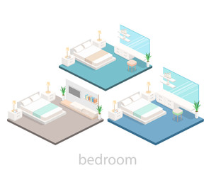 modern bedroom design in isometric style.