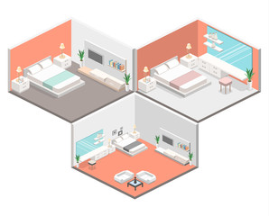 modern bedroom design in isometric style.