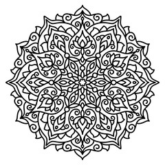 vector, contour, black and white illustration, design element, coloring page, mandala, floral pattern, ethnic style, boho style