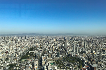 Obraz premium OSAKA JAPAN - 15 OCTOBER, 2016: Osaka city view from Abeno Harukas building in Tennoji. Abeno Harukas is a multi-purpose commercial facility and is the tallest building in Japan.