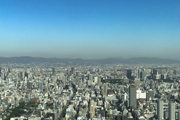 OSAKA JAPAN - 15 OCTOBER, 2016: Osaka city view from Abeno Harukas building in Tennoji. Abeno Harukas is a multi-purpose commercial facility and is the tallest building in Japan.
