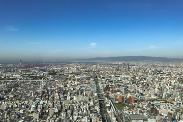 OSAKA JAPAN - 15 OCTOBER, 2016: Osaka city view from Abeno Harukas building in Tennoji. Abeno Harukas is a multi-purpose commercial facility and is the tallest building in Japan.