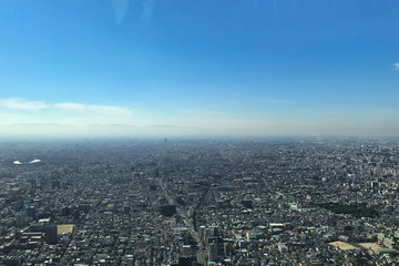 OSAKA JAPAN - 15 OCTOBER, 2016: Osaka city view from Abeno Harukas building in Tennoji. Abeno Harukas is a multi-purpose commercial facility and is the tallest building in Japan.