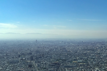 OSAKA JAPAN - 15 OCTOBER, 2016: Osaka city view from Abeno Harukas building in Tennoji. Abeno Harukas is a multi-purpose commercial facility and is the tallest building in Japan.