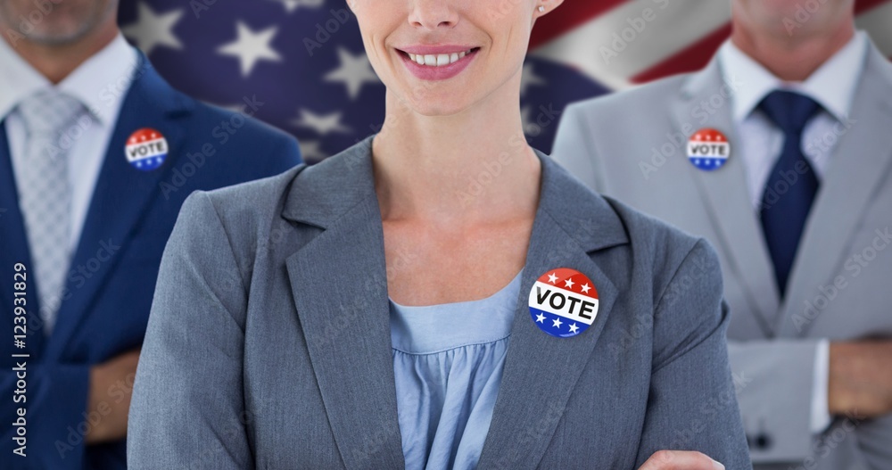 Poster composite image of business colleagues smiling at camera