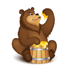 The bear eats honey