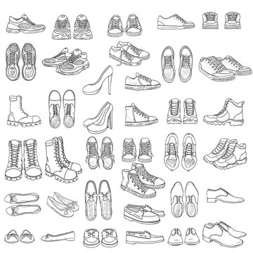 Vector Set of Sketch Shoes Items