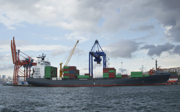 Big cargo ship in the sea with containers
