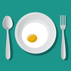 Eggs in a dish and spoon,fork vector illustration