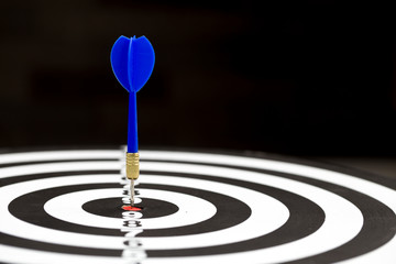 Target dart arrow hitting in the target center of dartboard