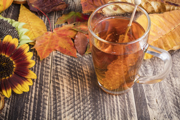 fall autumn hot fresh tea bad weather at home cozy cocooning concept