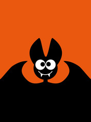 Halloween background cute bat on orange background