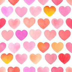 Seamless pattern with watercolor hand-drawn heart