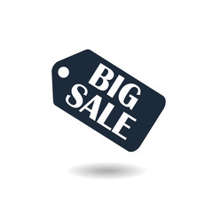Big Sale Tag icon. Black isolated with shadow. Flat design style. vector illustration