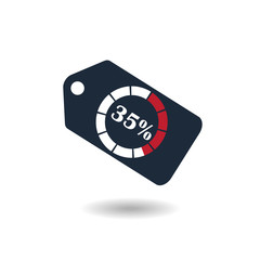 Sale Tag with pie chart diagram icon. 35% sale black isolated with shadow. Flat design style. vector illustration
