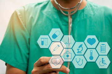 Medicine doctor working with modern computer interface as concept