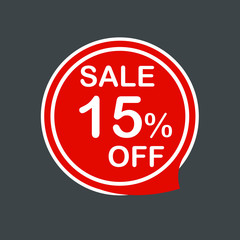 Sale tag, label ticket, label, stamp, sticker 15% OFF square red web vector illustration