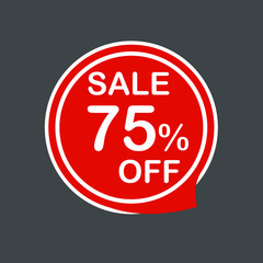 Sale tag, label ticket, label, stamp, sticker 75% OFF square red web vector illustration