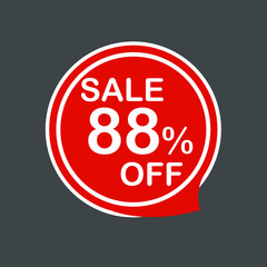 Sale tag, label ticket, label, stamp, sticker 88% OFF square red web vector illustration