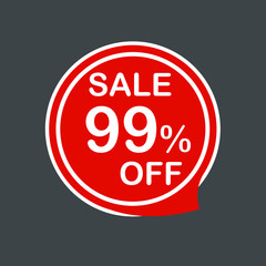 Sale tag, label ticket, label, stamp, sticker 99% OFF square red web vector illustration