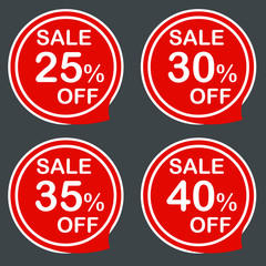 Discount sale price tags labels stikers. Icons isolated. Flat design style. Icon set. 25 30 35 40 % Vector illustration