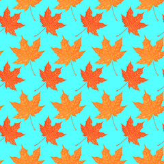 Seamless pattern with autumn maple foliage. Creative vector illustration