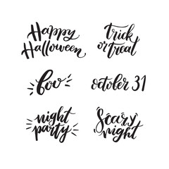 Set of Halloween phrases. Handdrawn design elements for greeting card, poster or flyers. Vector lettering collection.