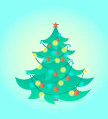 Christmas tree on blue background. Vector illustration.