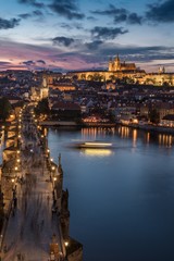 Fototapeta na wymiar Stunning view over Charles Bridge and Castle in Prague Czech Republic during sunset from above.