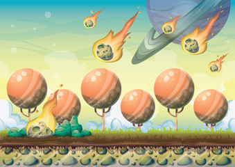 cartoon vector landscape with meteor background with separated layers for game art and animation game design asset in 2d graphic