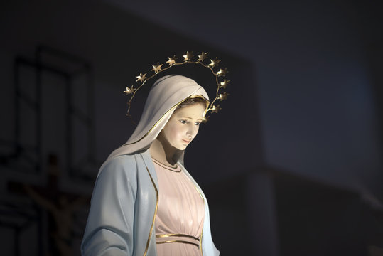 TIHALJINA, 30 km FROM MEDJUGORJE, BOSNIA AND HERZEGOVINA, 2016/8/7. Statue of the Virgin Mary
