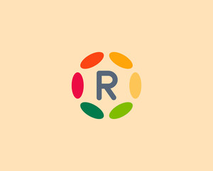 Color letter R logo icon vector design. Hub frame logotype