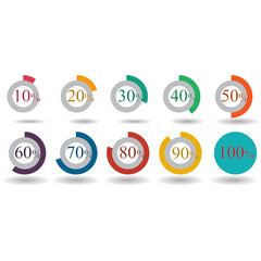 pie graph circle percentage chart 10 20 30 40 50 60 70 80 90 100 % set illustration round vector