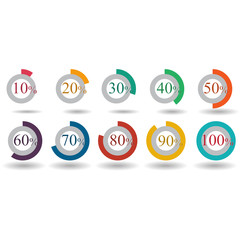 pie graph circle percentage chart 10 20 30 40 50 60 70 80 90 100 % set illustration round vector