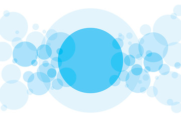 Crossing circles abstract background. Sky blue transparent bubbles randomly placed on white and one big circle with room for your text or symbols. Easy editable vector eps10 illustration.