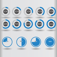 icons pie graph circle percentage blue chart 10 20 25 30 40 50 60 70 75 80 90 100 % set illustration round vector