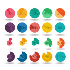 pie graph circle percentage chart 10 20 30 40 50 60 70 80 90 100 % set illustration round vector