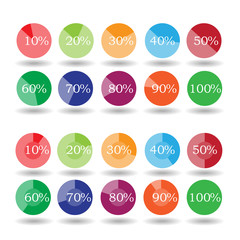 pie graph circle percentage chart 10 20 30 40 50 60 70 80 90 100 % set illustration round vector