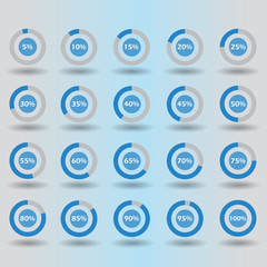 icons template pie graph circle percentage blue chart 5 10 15 20 25 30 35 40 45 50 55 60 65 70 75 80 85 90 95 100 % set illustration round vector